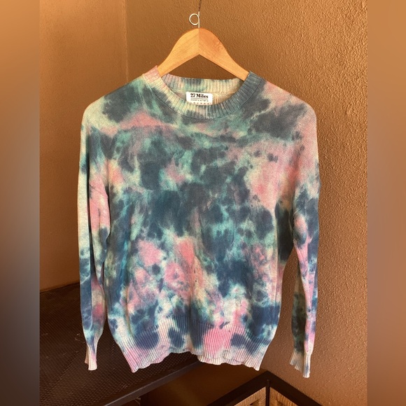 27 Miles Malibu Blue, Pink & White Crew Neck Sweater Size XS Cotton & Cashmere - Picture 1 of 4